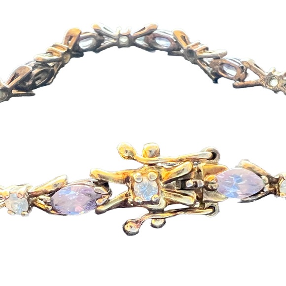 Vintage 925 Sterling Silver bracelet Purple Stones And Clear Stone - Picture 3 of 13